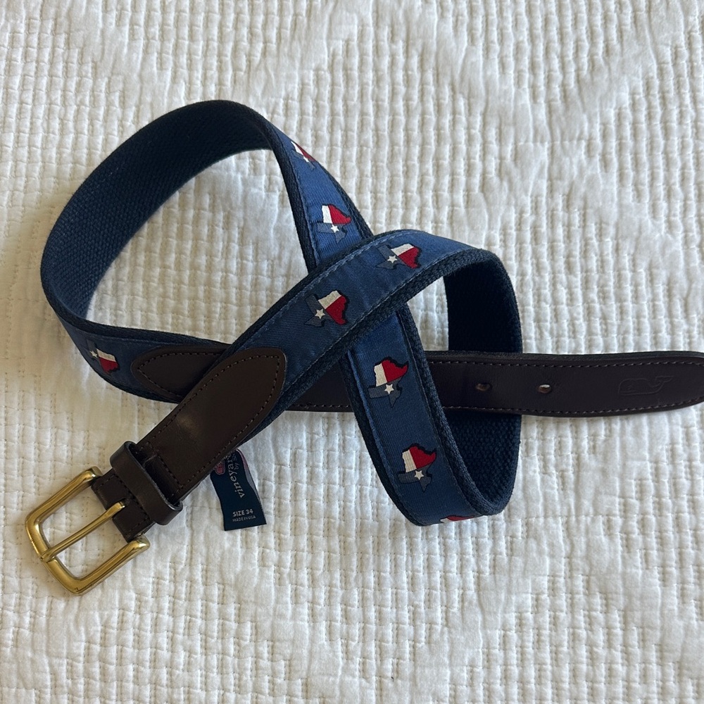 Vineyard Vines Texas Shape Navy Canvas Belt